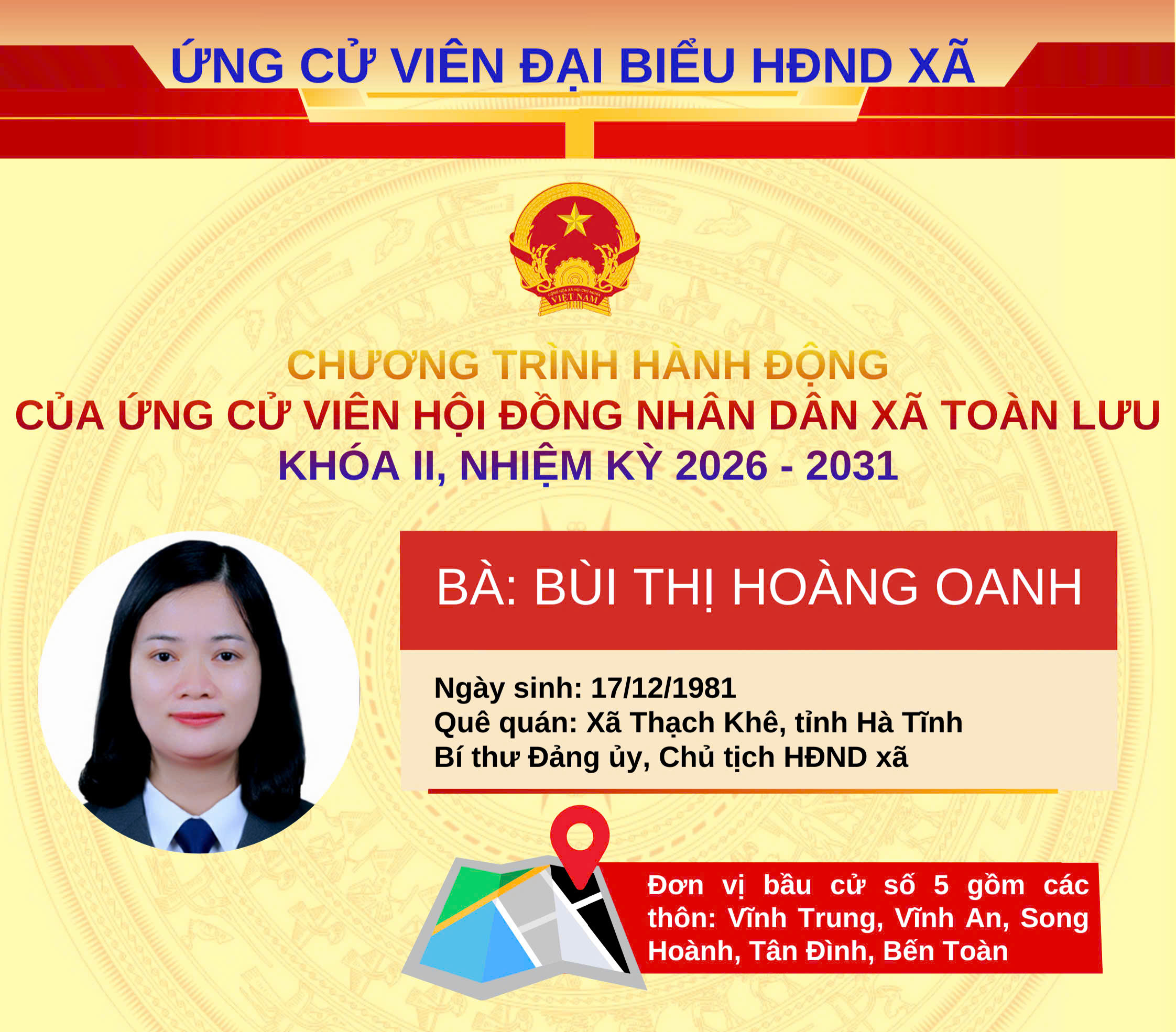 Chương trình hành động của đồng chí Bùi Thị Hoàng Oanh - Bí thư Đảng ủy, Chủ tịch HĐND xã Toàn Lưu 