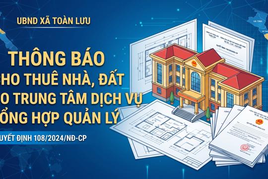 Thông báo (lần 5): Về việc cho thuê nhà do Trung tâm Dịch vụ tổng hợp xã Toàn Lưu quản lý, khai thác 
