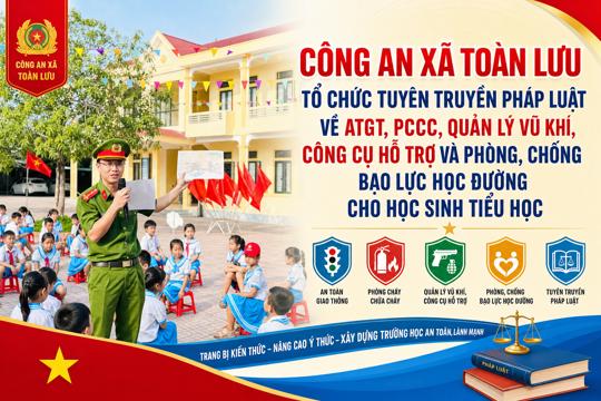 Phổ biến pháp luật liên quan đến ATGT, PCCC và Vũ khí, VLN, công cụ hỗ trợ, phòng chống bạo lực học đường cho học sinh Trường Tiểu học xã Toàn Lưu 