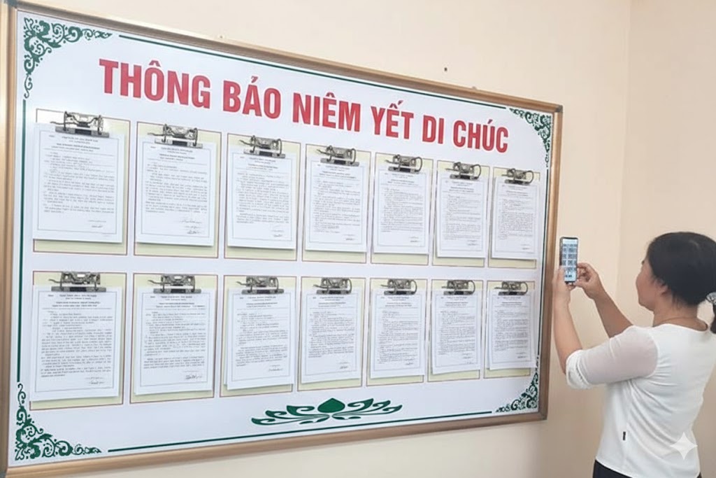Thông báo niêm yết di chúc của bà Hồ Thị Nhỏ, xã Toàn Lưu, tỉnh Hà Tĩnh 